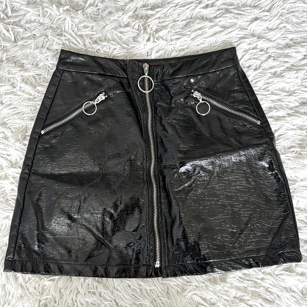 Faux Leather PVC Moto O’Ring Mini Skirt Size Small